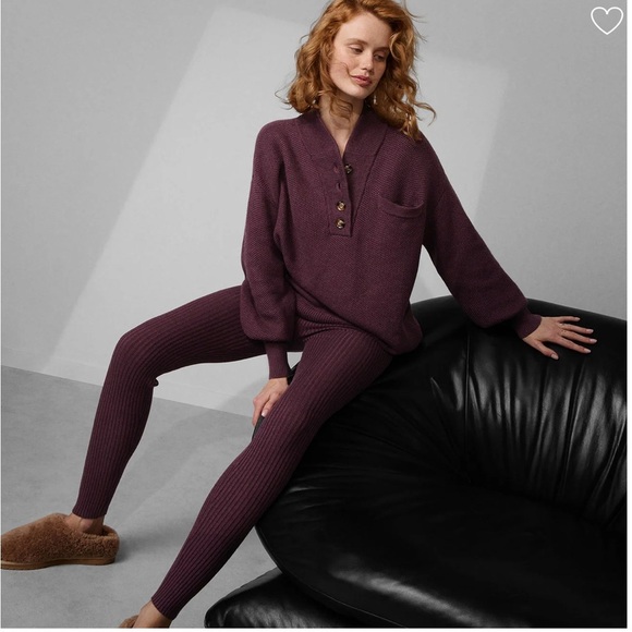 Lunya Cozy Cotton Silk Pocket Henley, Medium, Brandied Plum, NWT - Picture 4 of 9